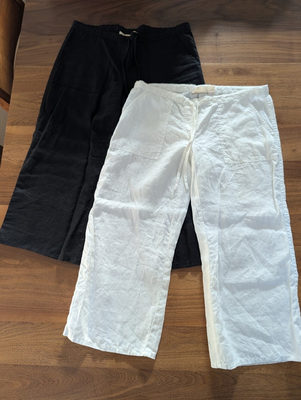 2 Pairs Vintage VS London Jean 100% Linen Cropped Pants - Black/White, XXS